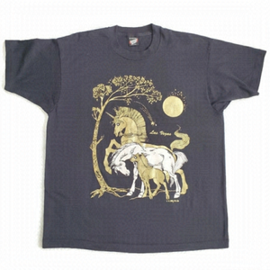 90's Vintage Screen Stars Gold Unicorn, Horse Print Unisex T-Shirt Size …
